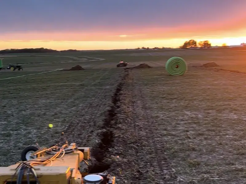 Farm drainage tile trenching in Wenona, Illinois